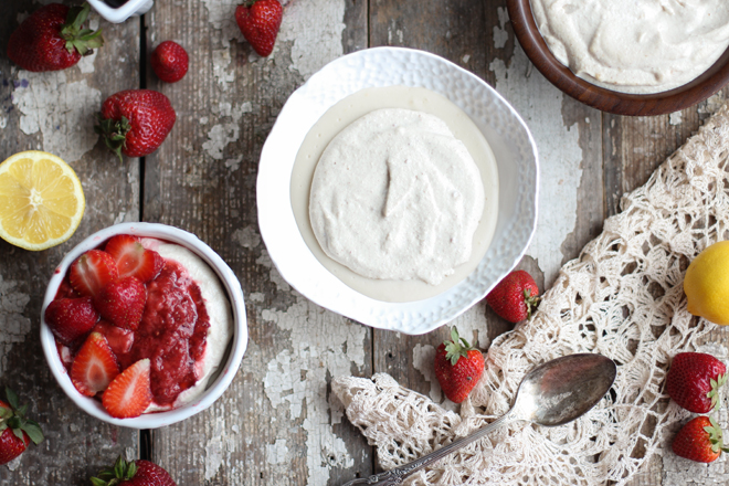 Lemon Custard with Strawberry Compote