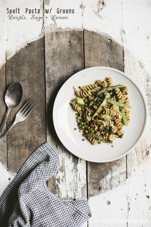 Spelt Pasta with Lentils, Sage and Lemon