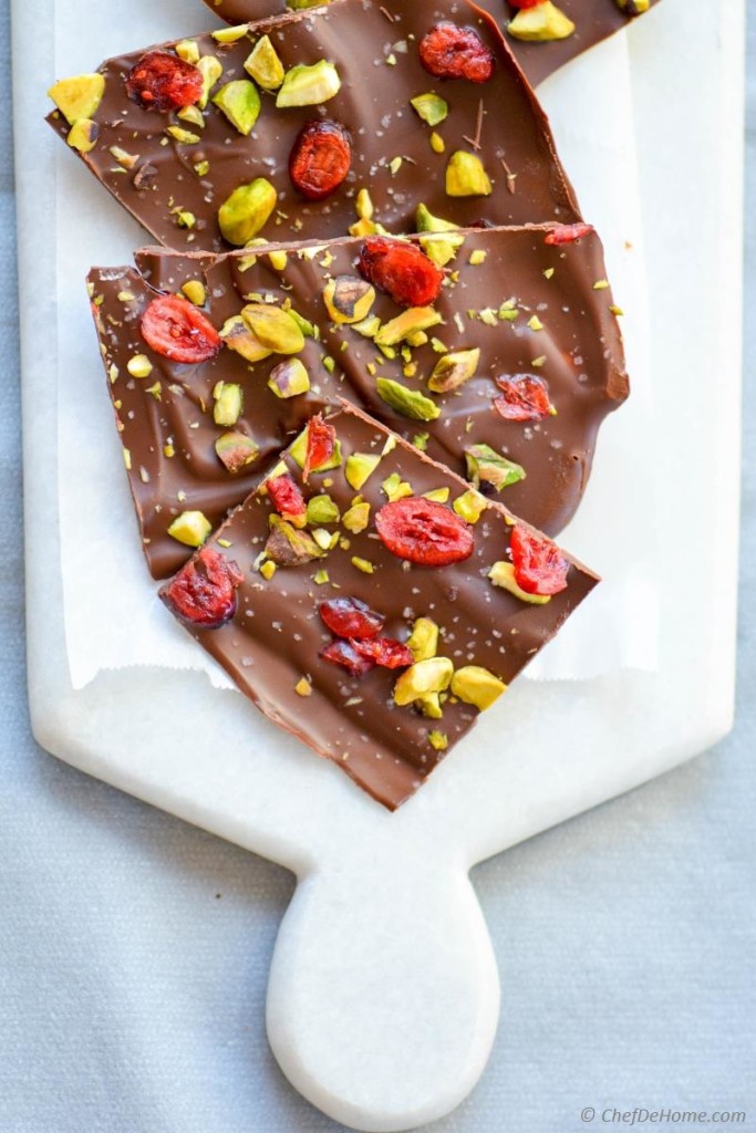 Cranberry and Pistachio Chocolate Bark