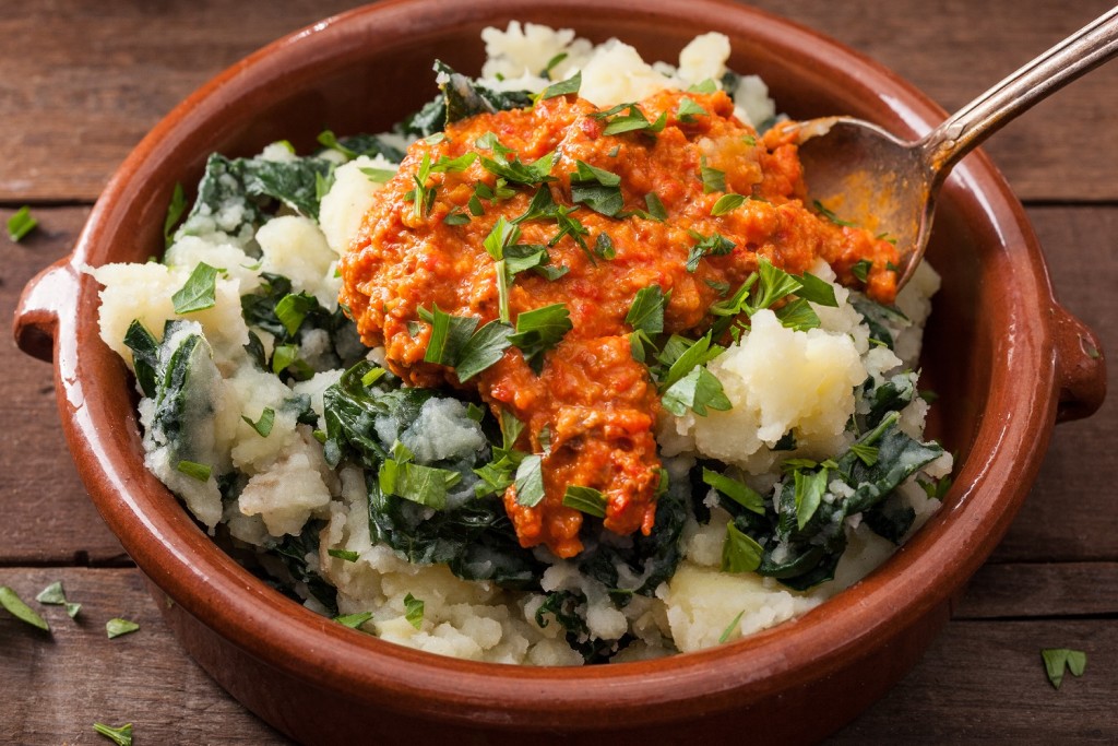 Kale and Potato Mash with Romesco Sauce